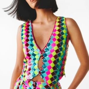 NastyGalPremium Diamond Sequin Vest Sz Uk 14 / Us 12